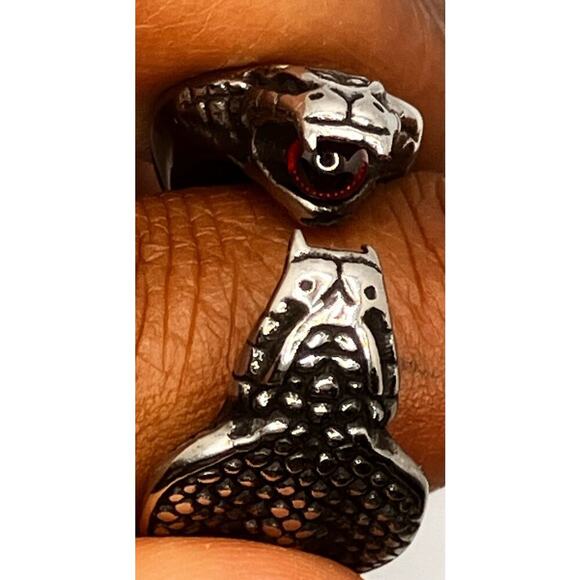 Snake Cobra Silver Tone Rings, Set of 3, Sz 10.5-11 Goth, Biker, Edgy - Picture 4 of 7